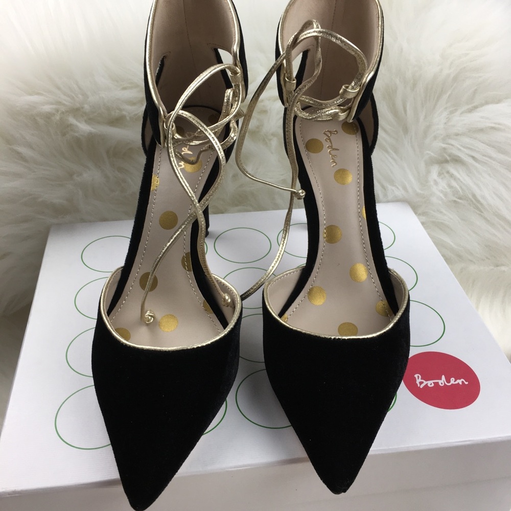 BODEN SABRINA Ankle Straps Black Velvet Heels 40 - Picture 2 of 7